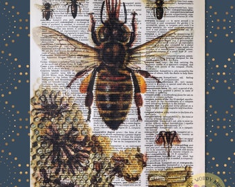 Vintage Bee illustration Dictionary Print