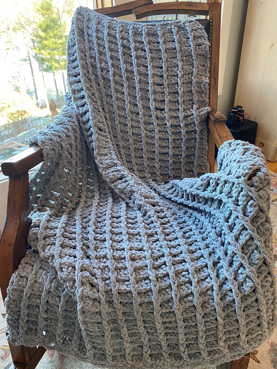 Rib Textured Knit Blanket Ready to Ship Minimalist Throw Hand Crocheted