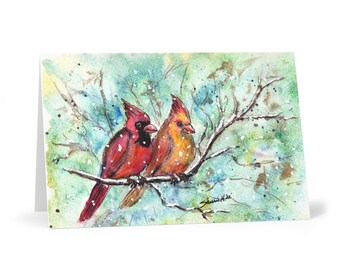 Watercolor Cardinals Greeting Cards | Set of 7 blank inside