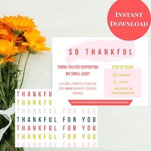 THANKFUL Business Thank You Card, Editable, Small Shop Card, Instant Download