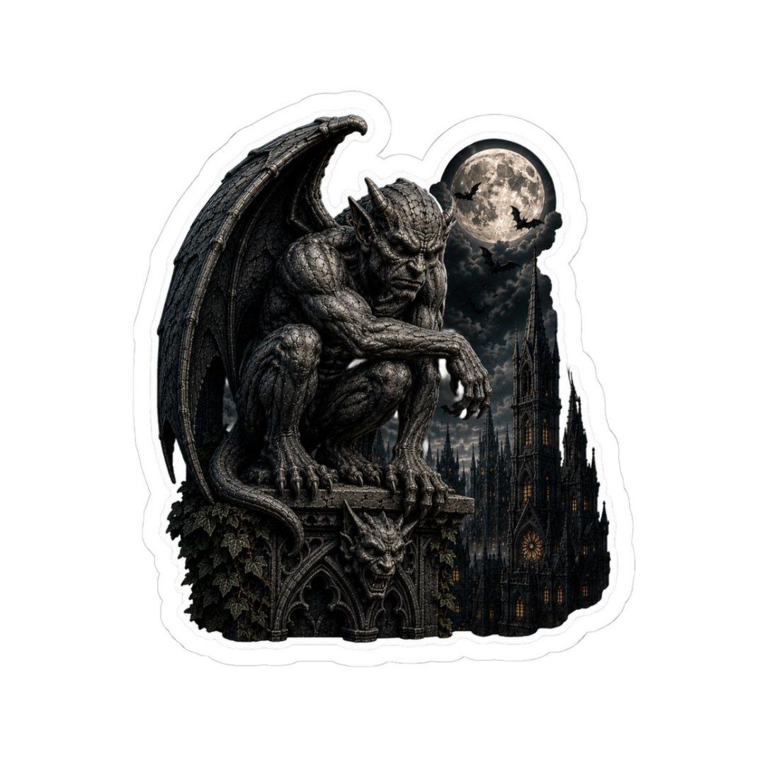 Gothic Gargoyle Sticker, Dark Cathedral Guardian, Moonlit Gothic Decor ...