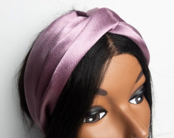 Pink Silk satin print turban twisted turban headband Stretch
