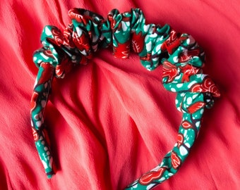 Red and green Scrunchie Headband | African print wax fabric | luxury headband | Hand Made | Diadema