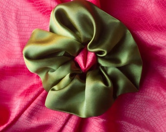 Large green XL silk scrunchie handmade