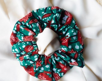 Red and green pretty patterned African floral print scrunchie wax print hair tie