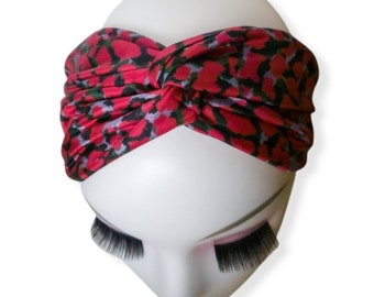 Red Silk twill print turban twisted turban headband Stretch