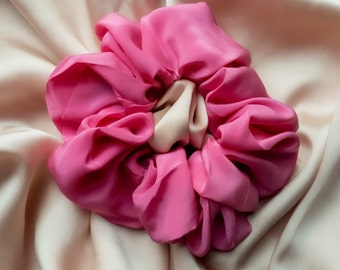XXL luxury pink silk scrunchie handmade