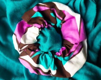 Pink and blue pretty patterned African floral print scrunchie wax print hair tie