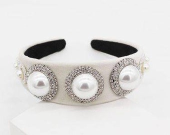 Luxus weiß Braut Perle Stirnband | Hochzeit Stirnband|  gepolstertes Stirnband| Barock