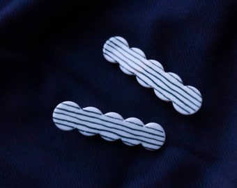 Set of two abstract striped blue hair slide hair clips