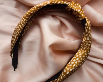 Mustard Luxury Silk knotted patterned headband