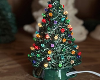 Ceramic Christmas Tree with lights - 7" Tall - Shiny Green Tree - Handmade in Maryland