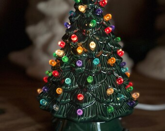 Ceramic Christmas Tree with lights - 7" Tall - Shiny Green Tree - Handmade in Maryland