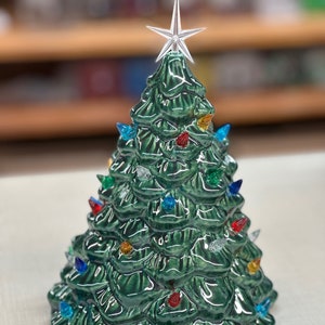 Ceramic Christmas Tree with lights - 9&quot; Tall - Shiny Green Tree - Handmade in Maryland