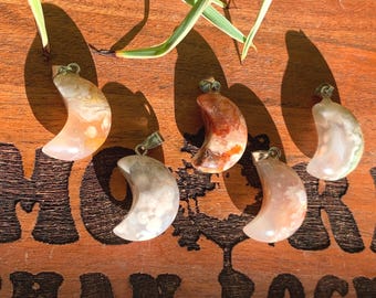 Cherry Blossom Agate Moon Necklaces