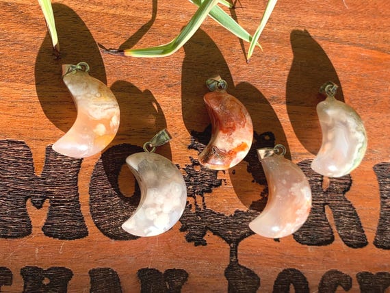 Cherry Blossom Agate Moon Necklaces