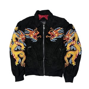 Vintage Sukajan leather bomber jacket big logo size M
