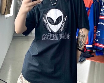 Vintage Alien Nation Tshirt,free Size,black and White Shirt,v-neck