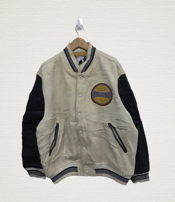 Vintage snap button wool Varsity jacket leather ha