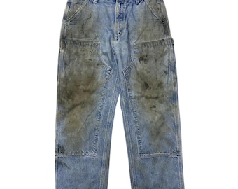 Vintage Carhartt Distressed Worn Double Knee Denim Brown Lining