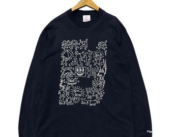 Vintage Keith haring overprinted longsleeve black tshirt size M
