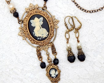 Fairy Cameo Necklace and Earring Set- Morning Glory Designs