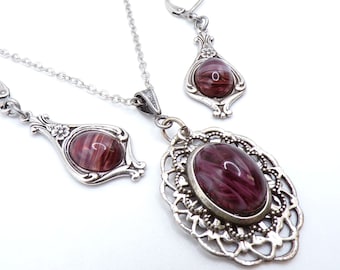 Amethyst Flawed Glass Pendant and Earrings Set- Morning Glory Designs