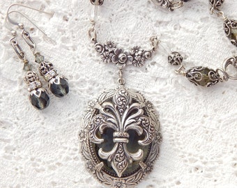 Fleur-de-Lis Necklace and Earring Set- Morning Glory Designs