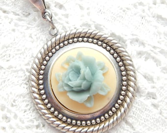 Blue Rose Cameo Pendant- Morning Glory Designs