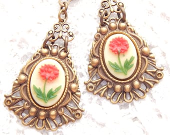 Flower Cameo Earrings- Morning Glory Designs