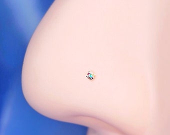 SUPER SPARKLY TINY Nose Stud in Sterling Silver and 18K Gold, 22 Gauge Unisex Nose Stud