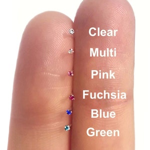 Crystal nose stud Blue nose stud crystal nose studs silver 1mm blue silver nose ring small nose studs nose jewelry 22 gauge nose rings