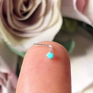 Tiny Turquoise Nose Ring Silver Nose Stud, Blue Nose Stud, Sterling Nose Stud, Blue Nose Ring, Turquoise Nose, Silver Nose Ring, Turquoise "L" Shape Post