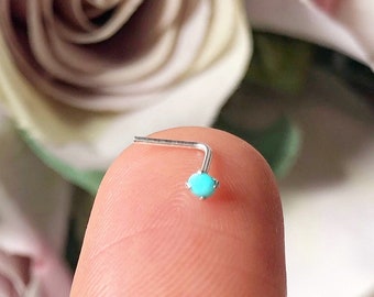 Tiny Turquoise Nose Ring, Sterling Silver Blue Gem Stud, 22 Gauge Piercing Jewelry