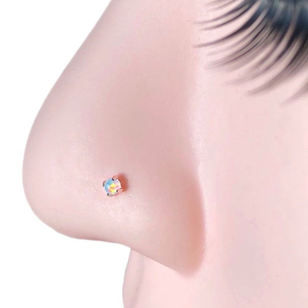 TINY Opal Nose Ring Small Opal Stud Raw Stone 22g Nose Ring, Fire Opal, Opal Nose Stud Opal Nose Ring, 22g Nose Stud, Raw Stone Nose Ring