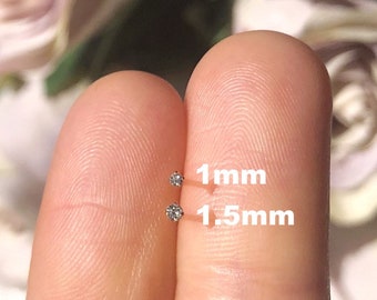 Tiny CZ Diamond Nose Stud: 14K Rose Gold, 24K Gold, Sterling Silver Options