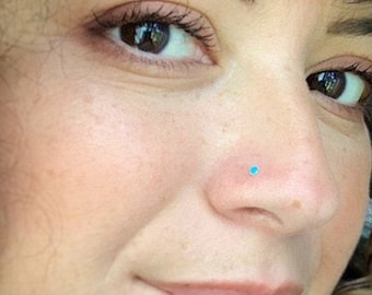 Tiny Turquoise Nose Stud, Sterling Silver Piercing (22g)