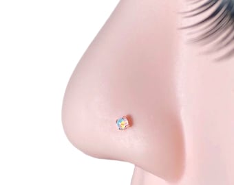 Fire Opal Nose Stud 22G Sterling Silver Tiny Nose Piercing