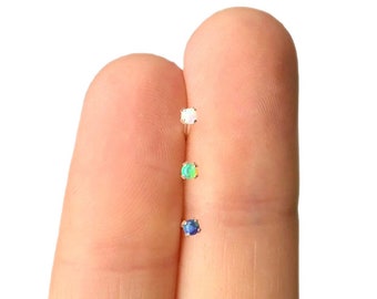 Sterling Silver Opal Nose Stud Piercing 22G Tiny Fire Opal (Blue, Green, White)