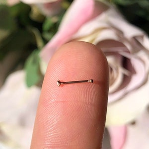 18K Rose Gold Nose Ring: Tiny Diamond Piercing, Minimalist Style