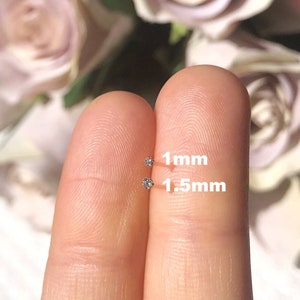 Teeny Tiny 24K Gold 1mm Diamond Nose Stud 22G 18K Rose Gold Sterling Silver