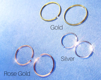 22G - 16G Nose Hoop Rings Rose Gold Sterling Silver Gold Nose Ring for Piercing Minimalist Hoop Studs for Nose