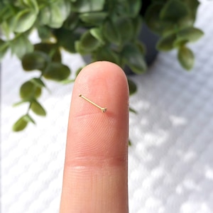 Tiny 24K Gold Nose Bone 1mm CZ Diamond, 22g