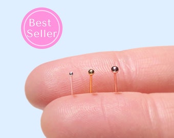 TINY MINIMALIST Nose Stud Ball Nose Ring 22g Nose Stud L Shaped Post Rose Gold Nose Stud Gold Nose Ring Sterling Silver Small Nose Stud