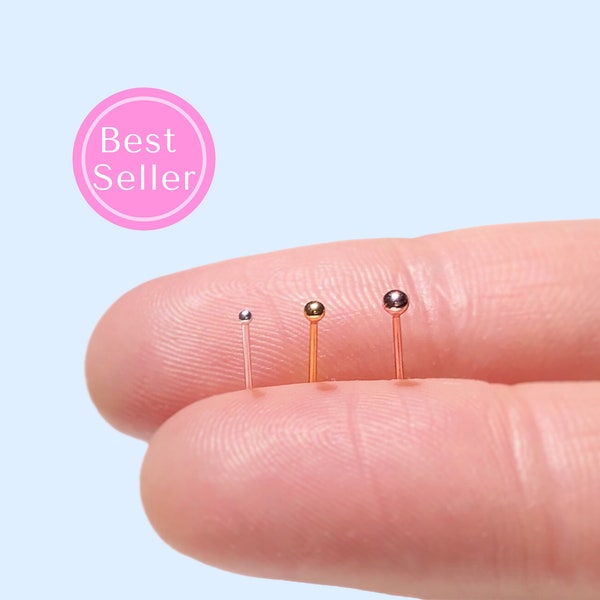 TINY MINIMALIST Nose Stud Ball Nose Ring 22g Nose Stud L Shaped Post Rose Gold Nose Stud Gold Nose Ring Sterling Silver Small Nose Stud