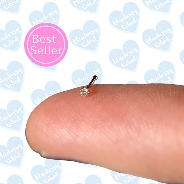 TEENY TINY Nose Bones Nose Ring 22 Gauge Rose Gold Nose Stud Tiny Nose Ring 1mm Nose Stud Sterling Silver Nose Bones Diamond Nose Stud