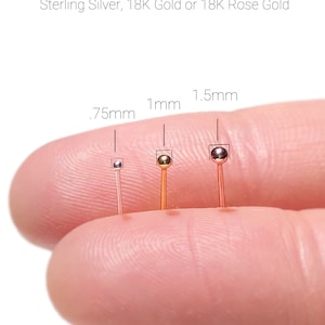 TEENY TINY Ball Nose Studs Sterling Silver Gold or Rose Gold Ball Nose Bones Gold Nose Ring Rose Gold Tiny Nose Studs Silver