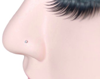 Sterling Silver Tiny 1mm Nose Stud 22G CZ Nose Stud Diamond Nose Stud Minimalist Nose Piercing L Shape Nose Stud
