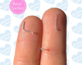 22G 20G 18G Sterling Silver Tiny Diamond Nose Stud 1mm CZ Nose Ring Screw orL Shape Minimalist Nose Piercing