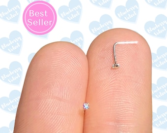 22g winziger Nasenstecker oder Knochen: 1 mm Kristallstein, Sterling Silber, 18K Gold